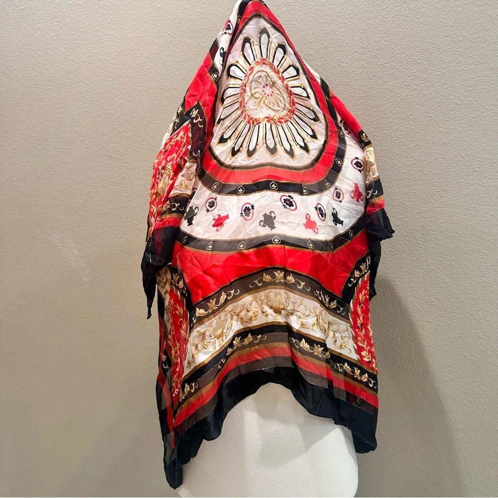 Red and Black Women's Scarf Faux Silk Vintage Chains Gold Fall Neck